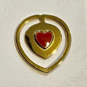 JUDITH LEIBER Vintage Gold Tone Heart w/Red Cabochon Stone Money Clip Bookmark